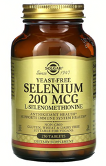 Селен без дрожжей, Selenium, Solgar, 200 мкг, 250 таблеток
