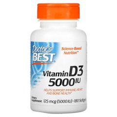 Витамин Д3, Д-3, Vitamin D3, Doctor's Best, 5000 МЕ, 180 капсул