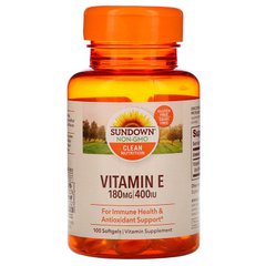 Витамин Е, Vitamin E, Sundown Naturals, 400 МЕ, 100 капсул