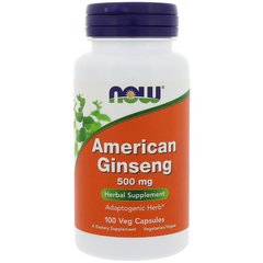 Женьшень американский, American Ginseng, Now Foods, 500 мг, 100 капсул