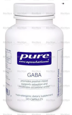 ГАМК, GABA, Pure Encapsulations, поддержка релаксации и уменьшение стресса, 700 мг, 120 капсул