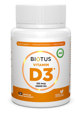 Витамин Д3, Vitamin D3, Biotus, 5000 МЕ, 120 капсул