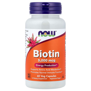Биотин, Biotin, NOW Foods, 5000 мкг, 60 растительных капсул