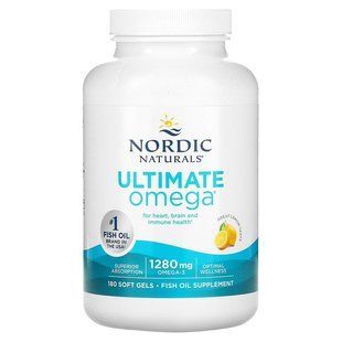 Риб'ячий жир у капсулах, Ultimate Omega, Nordic Naturals, лимонний смак, 1280 мг, 180 м'яких капсул (640 мг на капсулу)