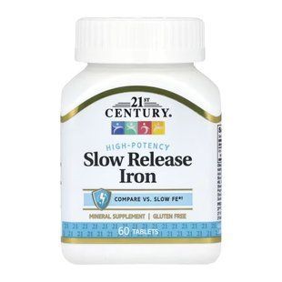 Залізо повільного вивільнення, Slow Release Iron, 21st Century, 45 мг, 60 таблеток