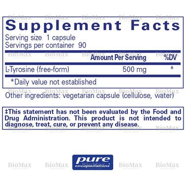 L-Тирозин, L-Tyrosine, Pure Encapsulations, 500 мг, 90 капсул
