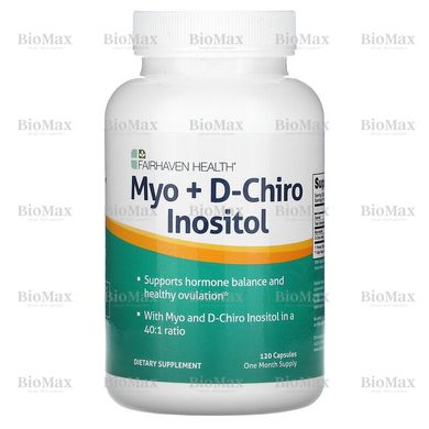 Мио-инозитол + D-хиро инозитол, Myo + D-Chiro Inositol, Fairhaven Health, 120 капсул