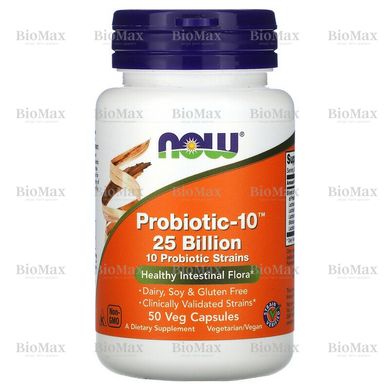 Пробіотики для травлення, Probiotic-10, 25 Billion, Now Foods,  25 млрд, 50 капсул