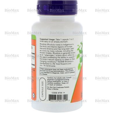 Родіола рожева, Rhodiola, Now Foods, 500 мг, 60 капсул