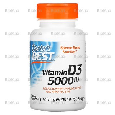 Витамин Д3, Д-3, Vitamin D3, Doctor's Best, 5000 МЕ, 180 капсул
