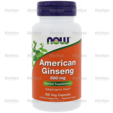 Женьшень американский, American Ginseng, Now Foods, 500 мг, 100 капсул