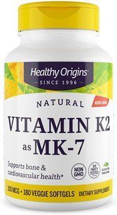 Вітамін K2 у формі MK7, Vitamin K2 як MK-7, Healthy Origins, 100 мкг, 180 вегетаріанських м'яких капсул