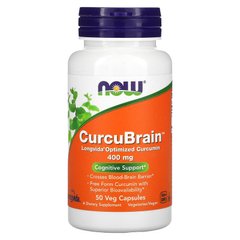 Когнитивная поддержка, CurcuBrain, Now Foods, 400 мг, 50 растительных капсул