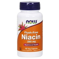 Ниацин, Витамин B3, Flush-Free Niacin, Now Foods, 250 мг, 90 капсул