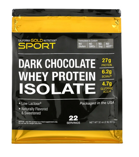 Изолят сывороточного протеина со вкусом чёрного шоколада, Whey Protein Isolate, California Gold Nutrition, 907 г