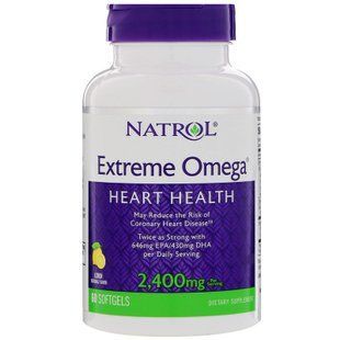 Омега Extreme, Omega, Natrol, лимон, 2400 мг, 60 м'яких капсул (1200 мг на м'яку капсулу)