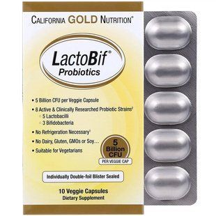 Пробиотики, LactoBif, California Gold Nutrition, 5 млрд КОЕ, 10 капсул