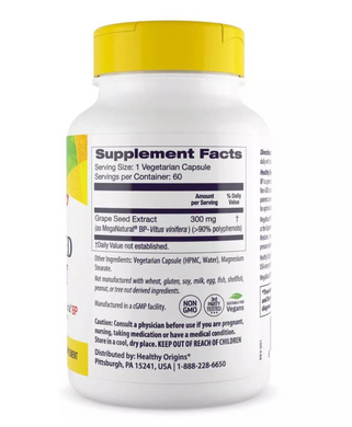 Экстракт виноградных косточек (Grape Seed Extract), Healthy Origins, 300 мг, 60 капсул
