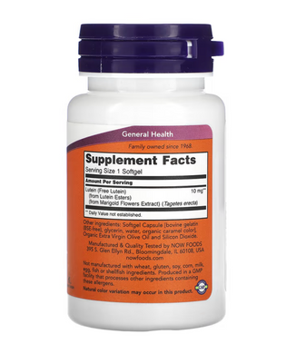 Лютеин, Lutein, Now Foods, 10 мг, 60 капсул