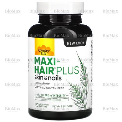 Вітаміни для волосся, шкіри і нігтів, Maxi Hair Plus, Country Life, 5000 мкг, 120 капсул
