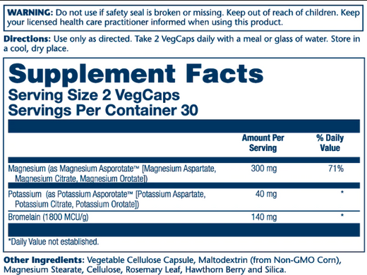 Магний и калий аспоротат с бромелайном, Magnesium Potassium Asporotates&trade; With Bromelain, Solaray, 300 мг/40 мг, 60 вегетарианских капсул