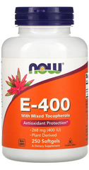 Вітамін Е зі змішаними токоферолами, E-400, Now Foods, 268 мг (400 МО), 250 гелевих капсул