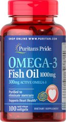 Риб'ячий жир, Омега 3, Omega-3 Fish Oil, Puritan's Pride, 1000 мг, 300 мг активного, 100 капсул