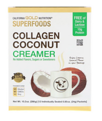Кокосові вершки з колагеном, без підсолоджувачів, 12 пакетиків по 24 г, California Gold Nutrition, Superfoods
