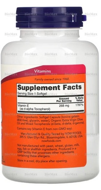 Витамин Е со смешанными токоферолами, E-400, Now Foods, 268 мг (400 МЕ), 250 гелевых капсул