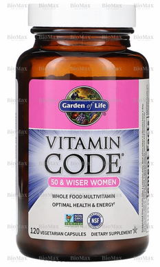 Сирі вітаміни із цільних продуктів для жінок 50+, Vitamin Code, Garden of Life, 120 капсул