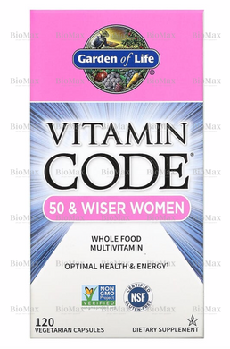 Сирі вітаміни із цільних продуктів для жінок 50+, Vitamin Code, Garden of Life, 120 капсул