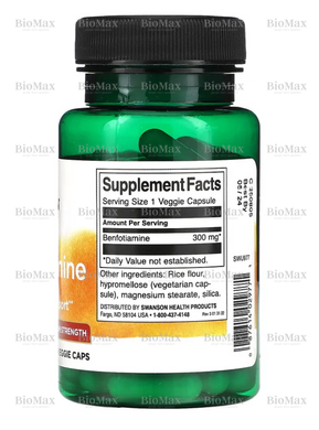 Бенфотіамін, Benfotiamine Swanson, 300 мг, 60 рослинних капсул