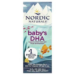 Жидкий рыбий жир для детей + D3, Baby's DHA, Nordic Naturals, 60 мл