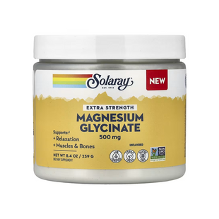 Магній гліцинат у порошку, Magnesium Glycinate, Solaray, без смаку, 500 мг, 239 г