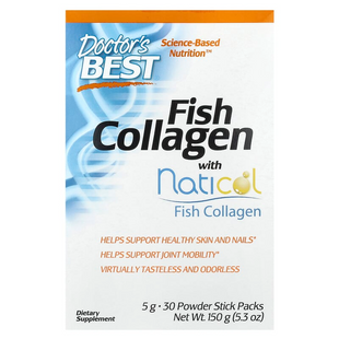 Коллаген рыбий, Fish Collagen with Naticol, Doctor's Best, с Naticol, 5 г, 30 стиков (150 г)