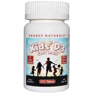 Витамин D3 для детей, Kids 'D3, Source Naturals, быстрорастворимые, вкус ягод, 200 таб.