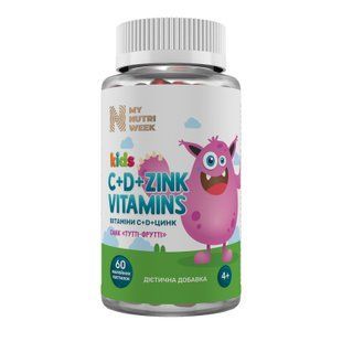 Вітаміни С+D+Цинк для дітей, Kids C+D+Zink Vitamins, My Nutri Week, смак тутті-фрутті, 60 желейних пастилок