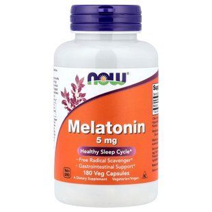 Мелатонін, Melatonin, Now Foods, 5 мг, 180 вегетаріанських капсул