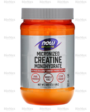 Креатин моногідрат, Micronized Creatine Monohydrate, Now Foods, Sports, мікронізований, 500 г