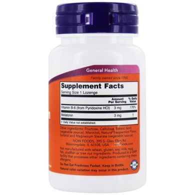 Мелатонін, Melatonin, Now Foods, 3 мг, 90 льодяників