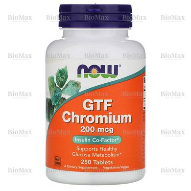 GTF хром, GTF Chromium, Now Foods, 200 мкг, 250 таблеток