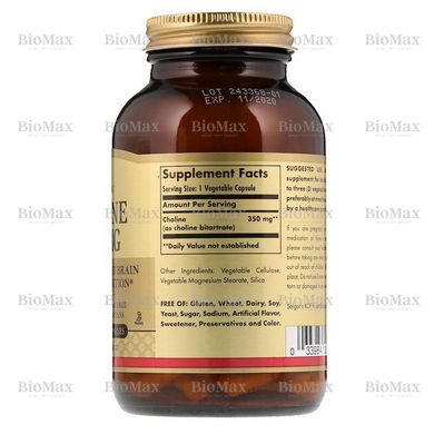 Холін, Choline, Solgar, 350 мг, 100 капсул
