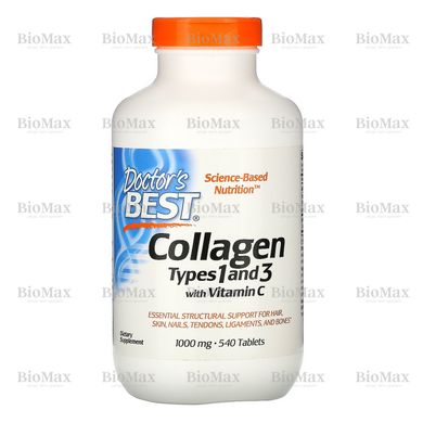 Колаген типа 1 и 3, Collagen Types 1 and 3 with Peptan, Doctor's Best, 1000 мг, 540 таблеток