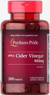 Яблучний оцет, Apple Cider Vinegar, Puritan's Pride, 480 мг, 200 таблеток