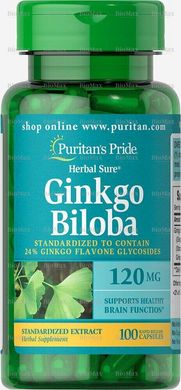 Гінкго Білоба, Ginkgo Biloba, Puritan's Pride, стандартизований екстракт, 120 мг, 100 капсул