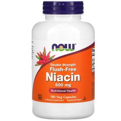 Ниацин, без покраснений, двойная сила, Niacin Nutritional Health Supplement, Now Foods, 500 мг, 180 капсул