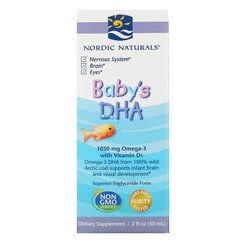 Риб'ячій жир з вітаміном Д-3, Омега 3 і Д3 для дітей, Baby`s DHA, Nordic Naturals, 1050 мг, 60 мл