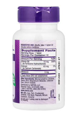 Мелатонін, Melatonin, Natrol, 3 мг, 60 таблеток