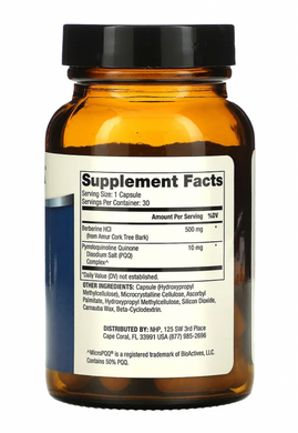 Берберин і мікроPQQ, Berberine and MicroPQQ, Dr. Mercola, 30 капсул