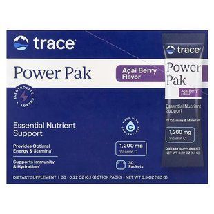 Електроліти зі смаком ягоди асаї, Electrolyte Stamina Power Pak, Trace Minerals Research, 30 пакетиків-стиків, по 6,1 г